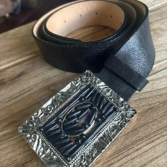 Streets Ahead Black Leather Belt Silver Buckle Size Large main image 7
